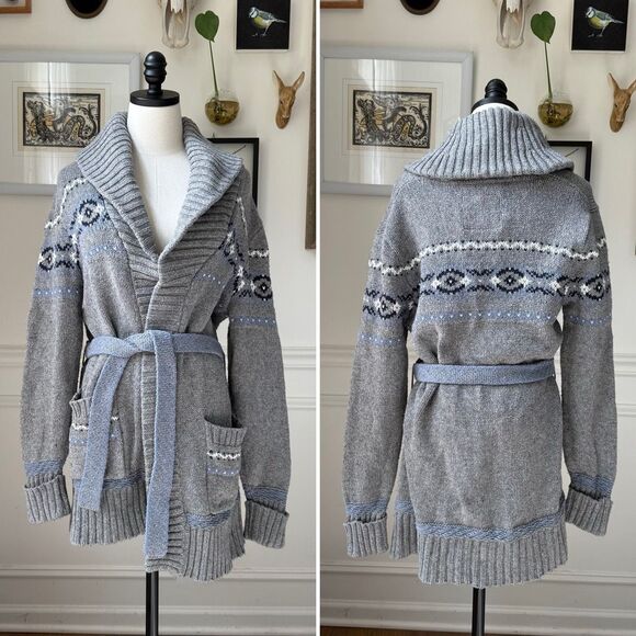 Henri Lloyd England Belted Cardigan Fair Isle Women $250 L - Picture 1 of 12